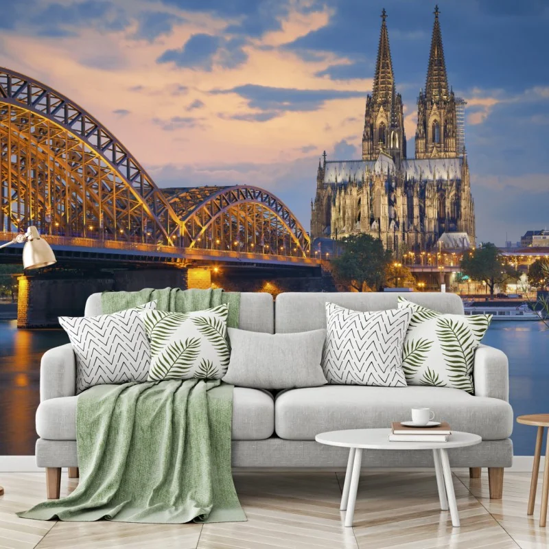 Fototapete Kölner Dom und Hohenzollernbrücke bei dämmerung