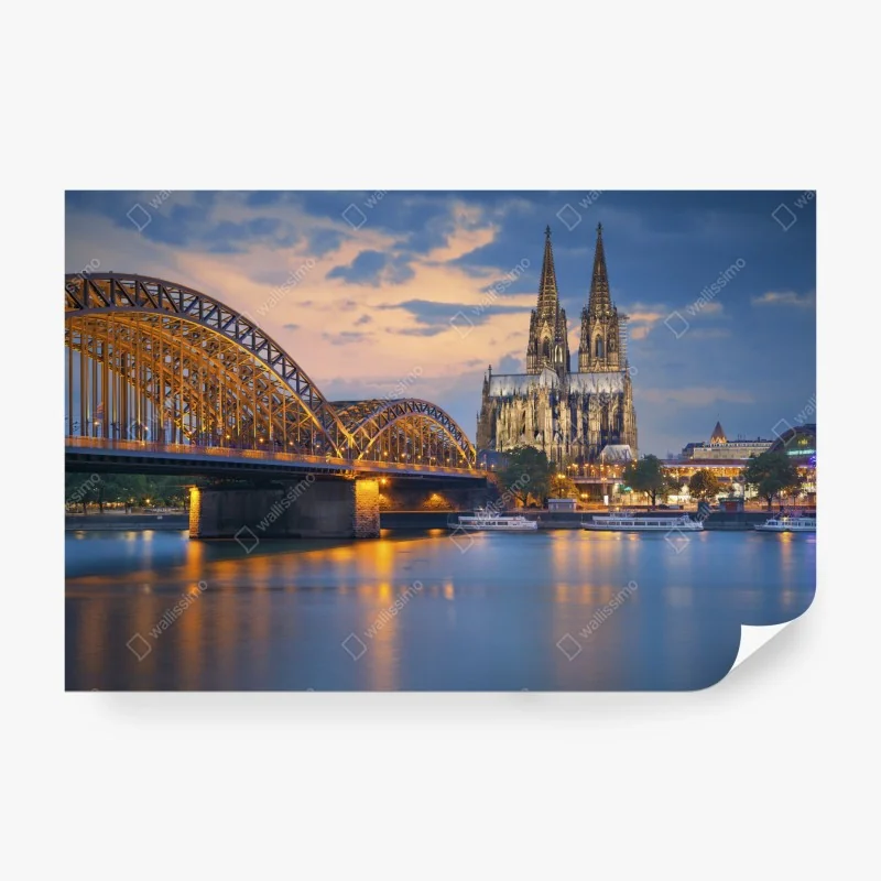 Fototapete Kölner Dom und Hohenzollernbrücke bei dämmerung
