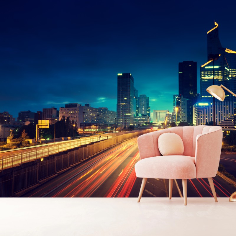 Fototapete La Défense skyline bei dämmerung – Wallnifity® Fototapete La Défense skyline bei dämmerung – Wallnifity®