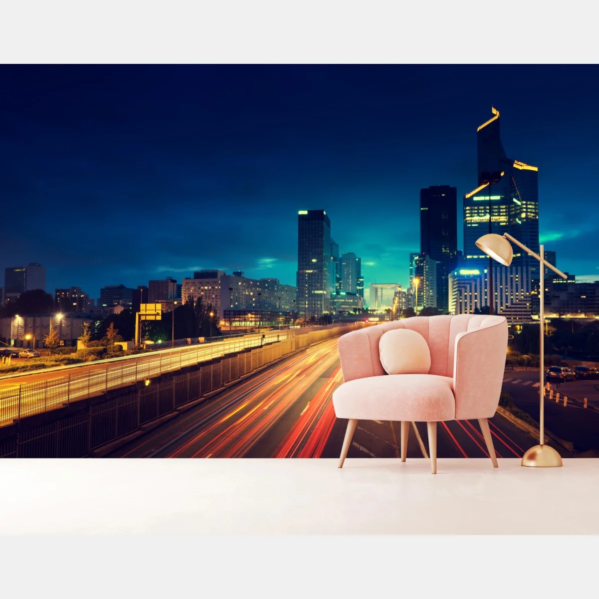 Fototapete La Défense skyline bei dämmerung – Wallnifity® Fototapete La Défense skyline bei dämmerung – Wallnifity®