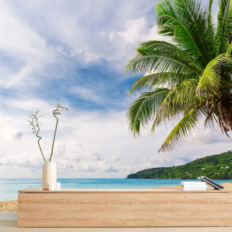 Fototapete tropischer strand in Phuket mit palme – Wallnifity® Fototapete tropischer strand in Phuket mit palme – Wallnifity®