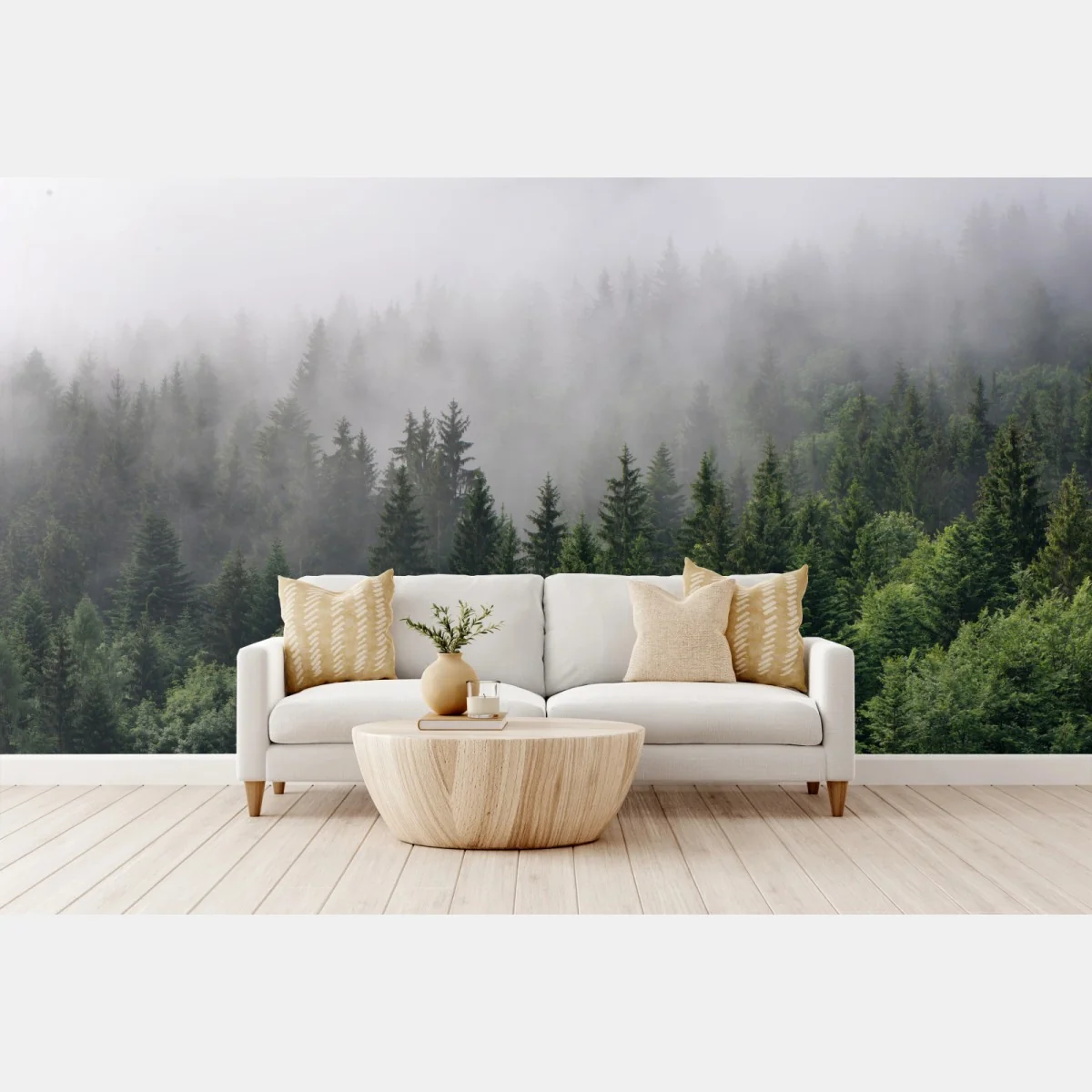 Fototapete nebliger immergrüner wald panorama – Wallnifity® Fototapete nebliger immergrüner wald panorama – Wallnifity®