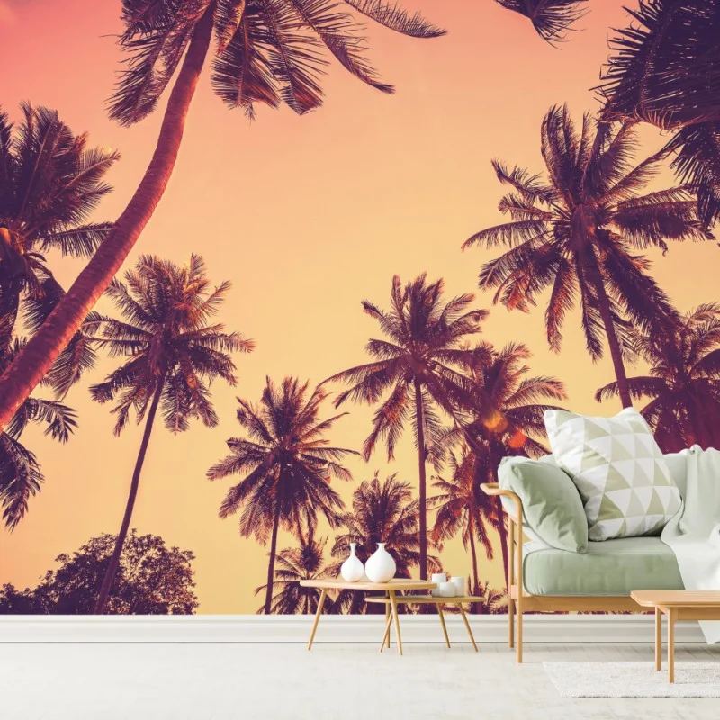 Fototapete vintage tropischer sonnenuntergang mit palmen