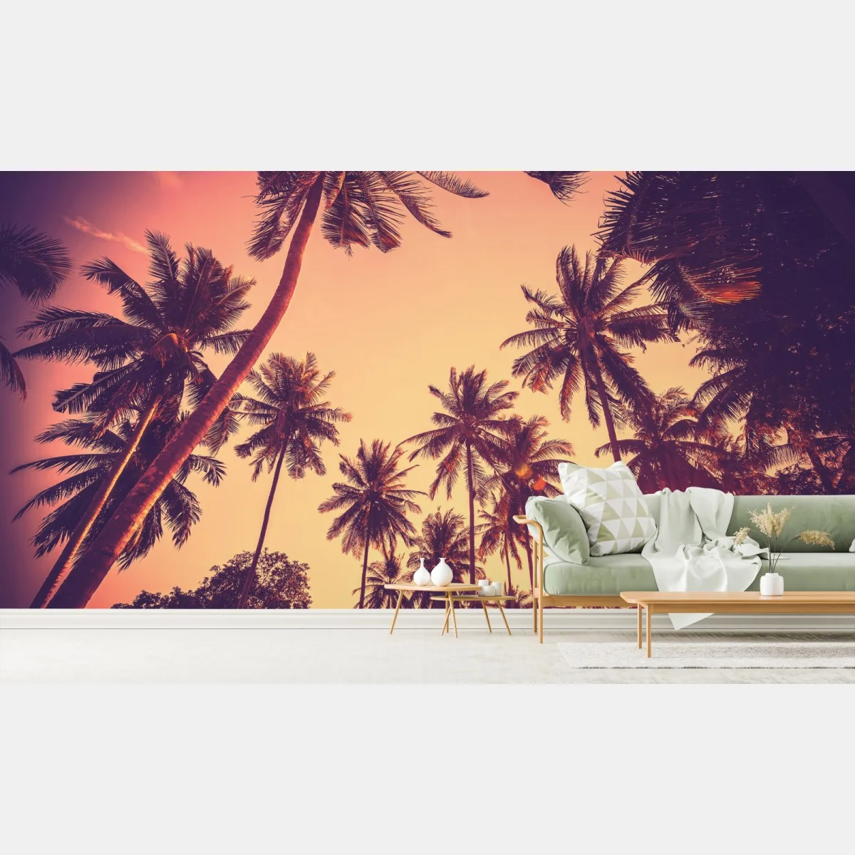 Fototapete vintage tropischer sonnenuntergang mit palmen – Wallnifity® Fototapete vintage tropischer sonnenuntergang mit palmen – Wallnifity®