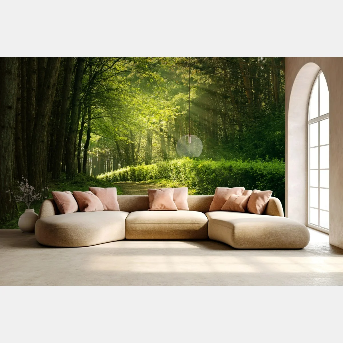 Fototapete sonnenbeschienener waldpfad im grünen – Wallnifity® Fototapete sonnenbeschienener waldpfad im grünen – Wallnifity®