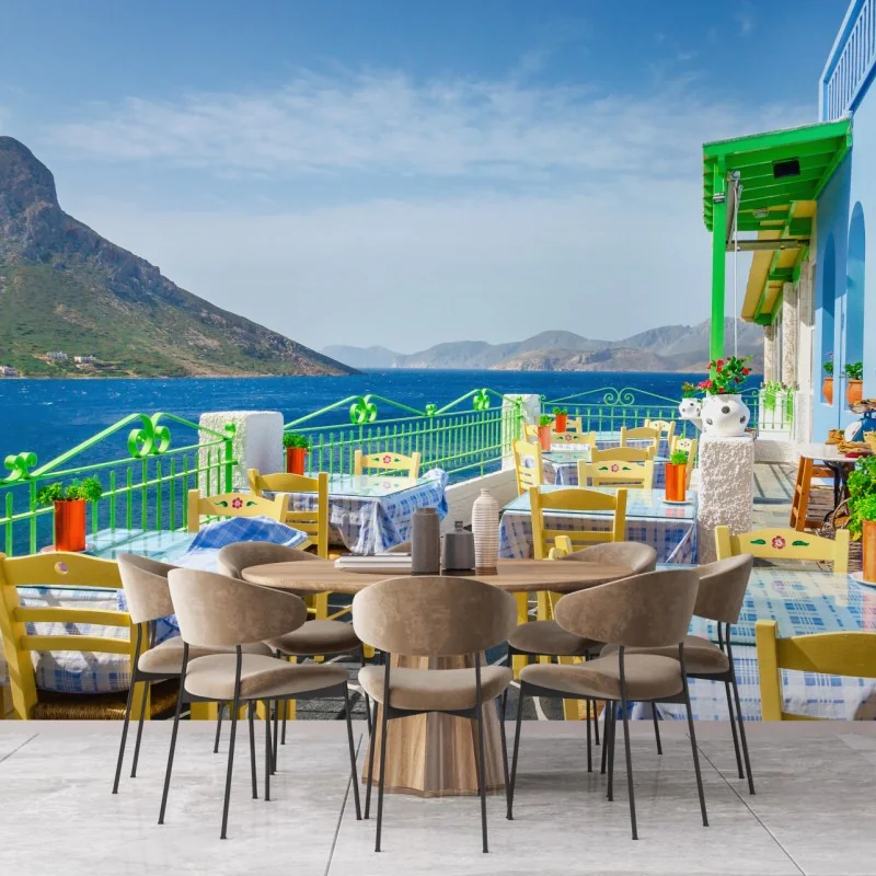 Fototapete sonnige terrasse am meer mit küstenblick