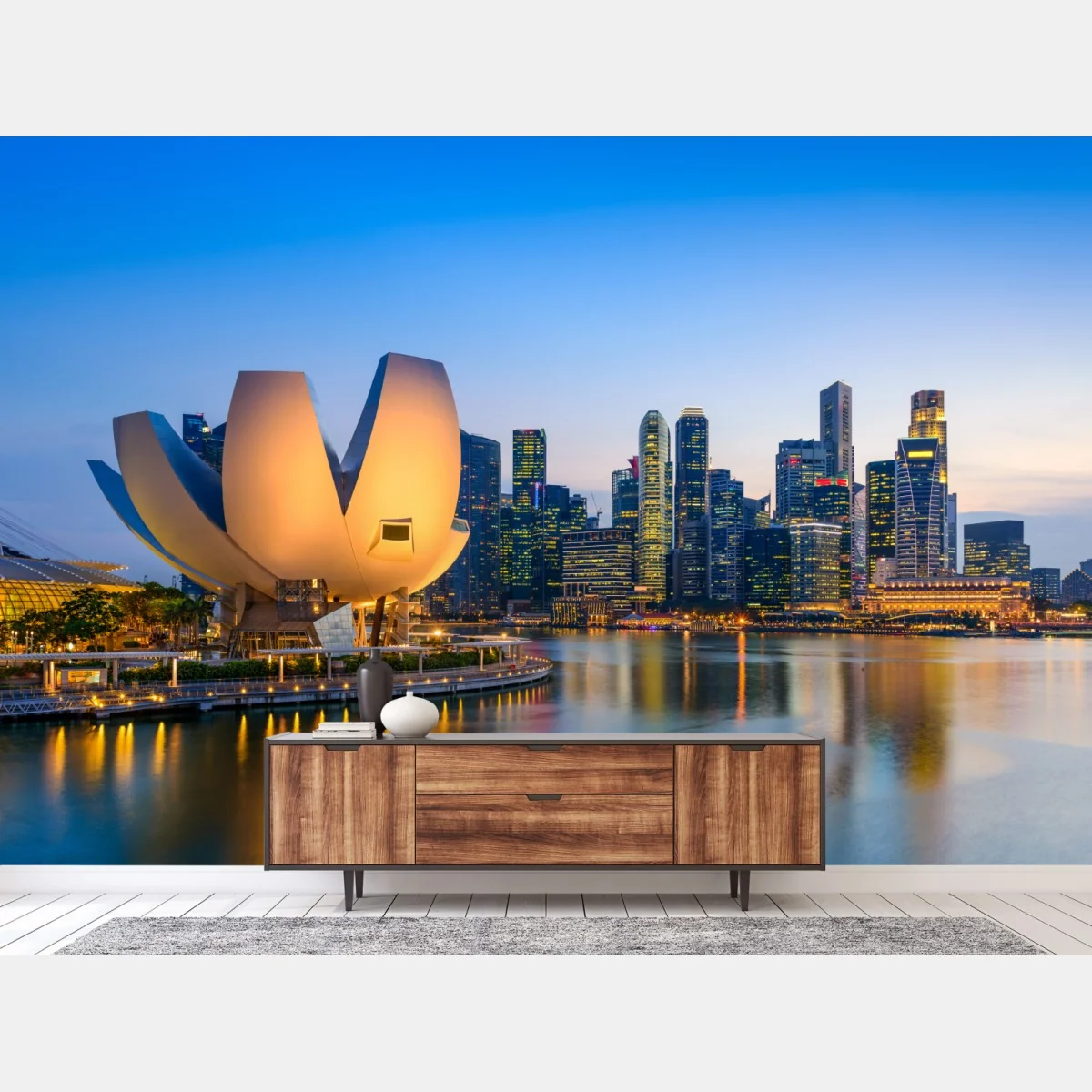 Fototapete Singapur skyline bei dämmerung – Wallnifity® Fototapete Singapur skyline bei dämmerung – Wallnifity®