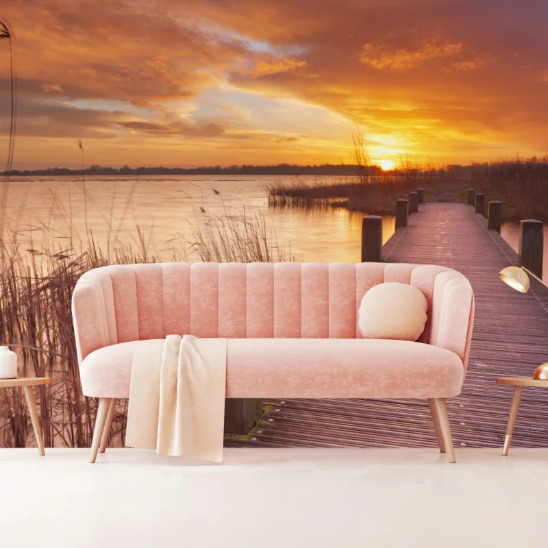 Fototapete sonnenaufgang über dem see bei Amsterdam