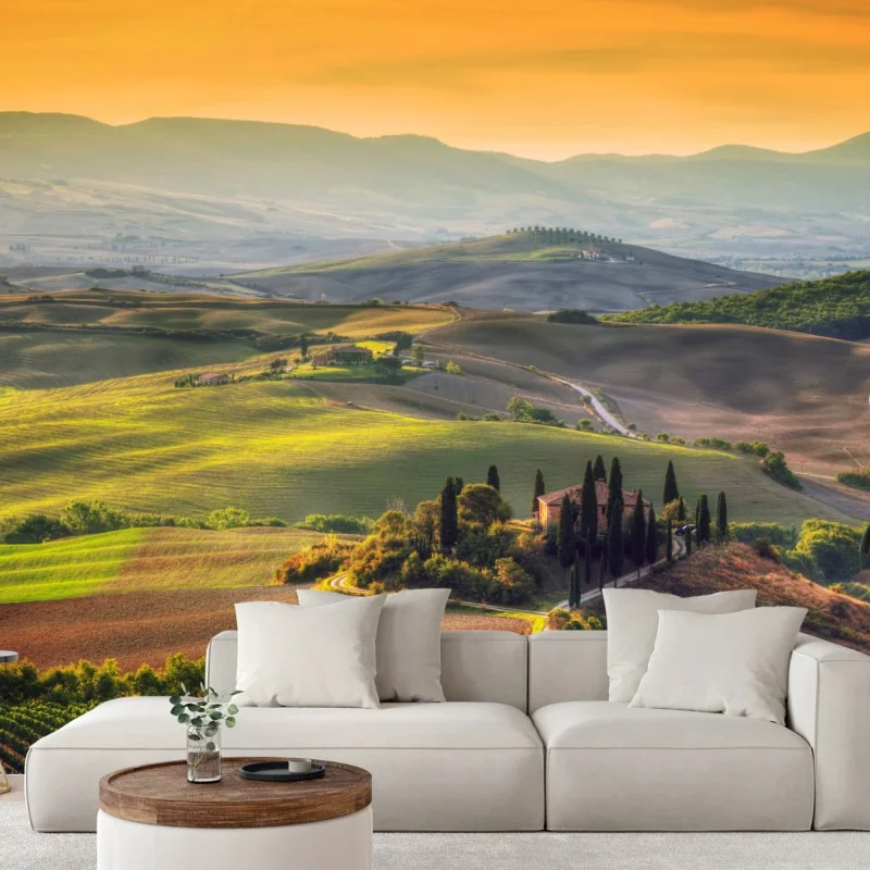 Fototapete Toskana friedliche hügel im abendlicht