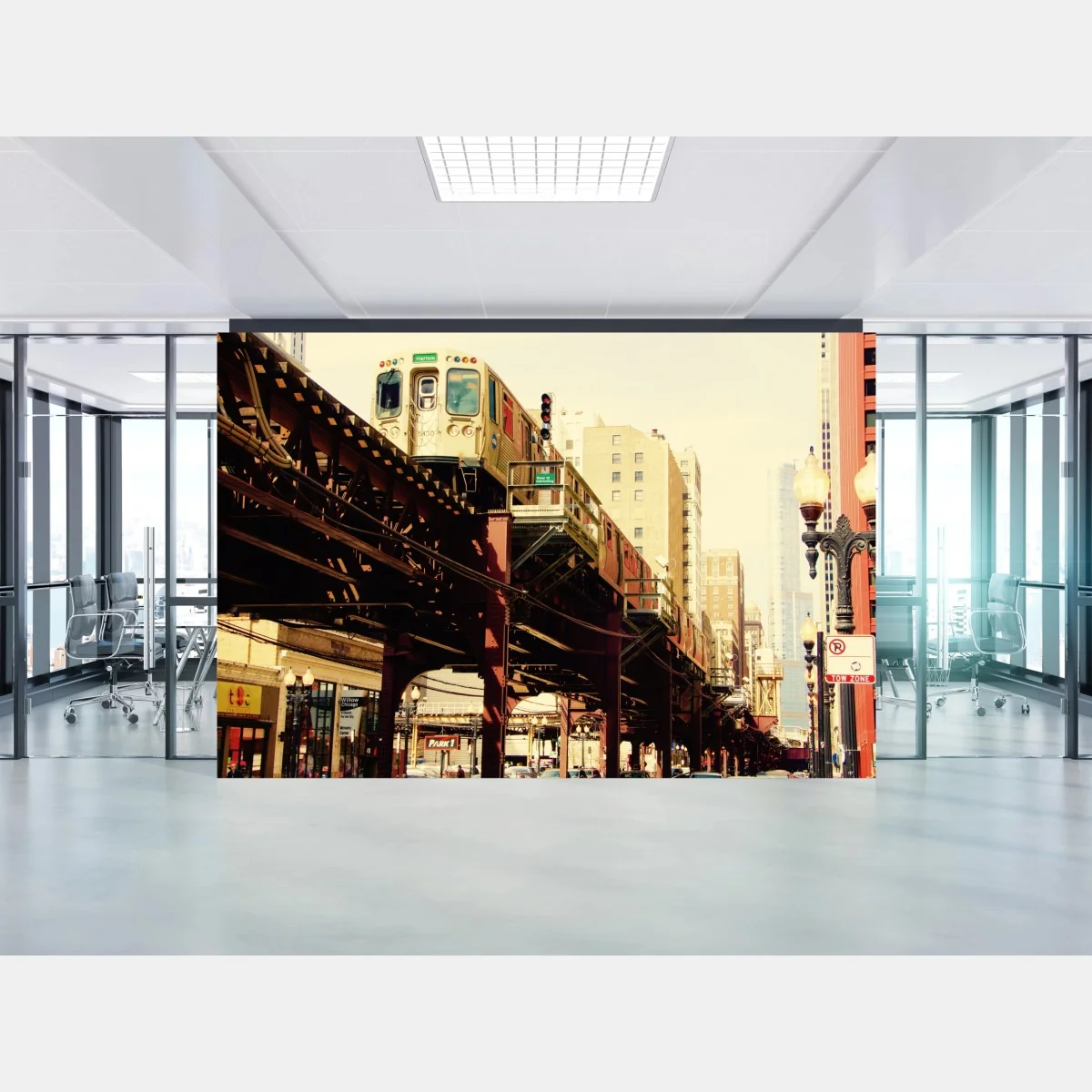 Fototapete retro hochbahn über der stadtstraße – Wallnifity®