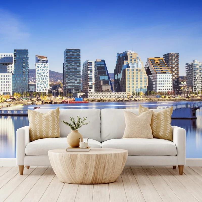 Fototapete moderne ufer skyline mit spiegelungen