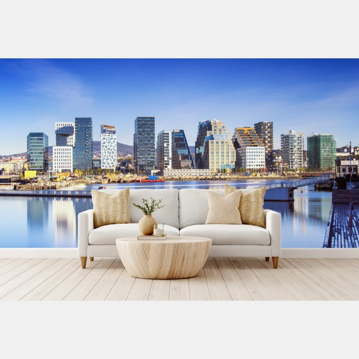 Fototapete moderne ufer skyline mit spiegelungen – Wallnifity®