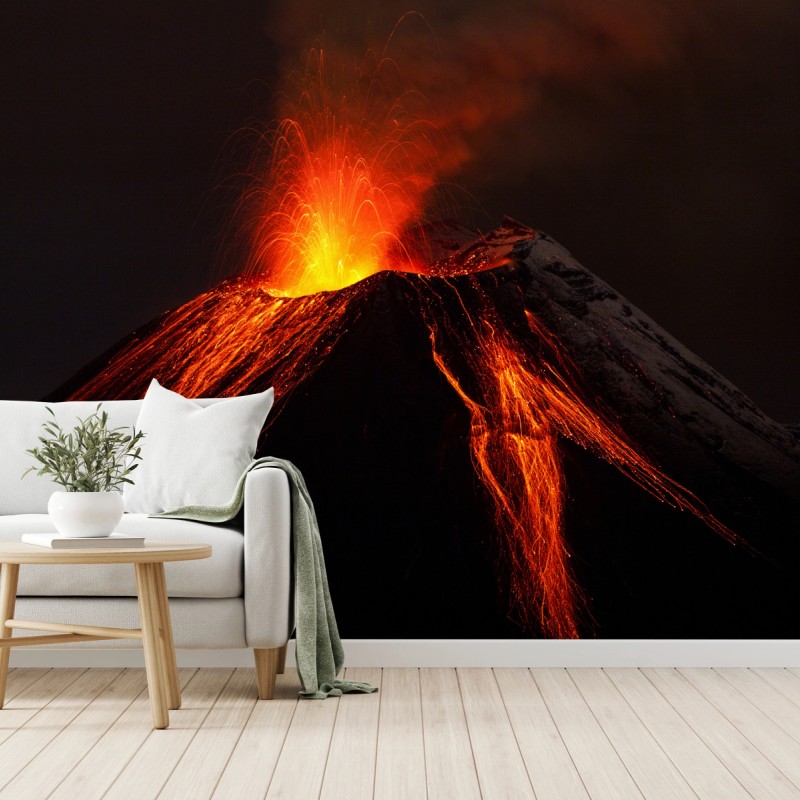 Fototapete glühender vulkanausbruch bei nacht