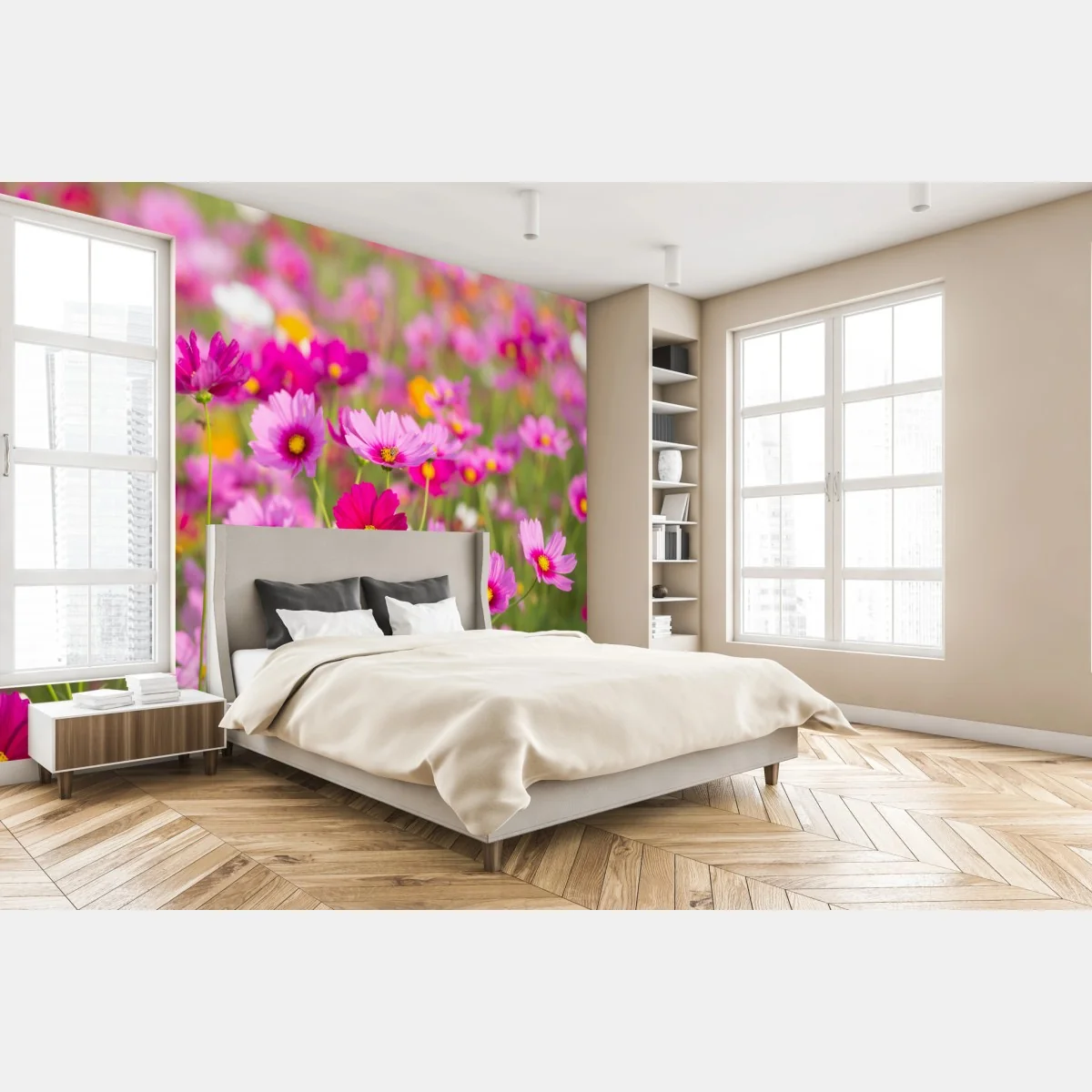 Fototapete rosa kosmeenwiese in blüte – Wallnifity® Fototapete rosa kosmeenwiese in blüte – Wallnifity®