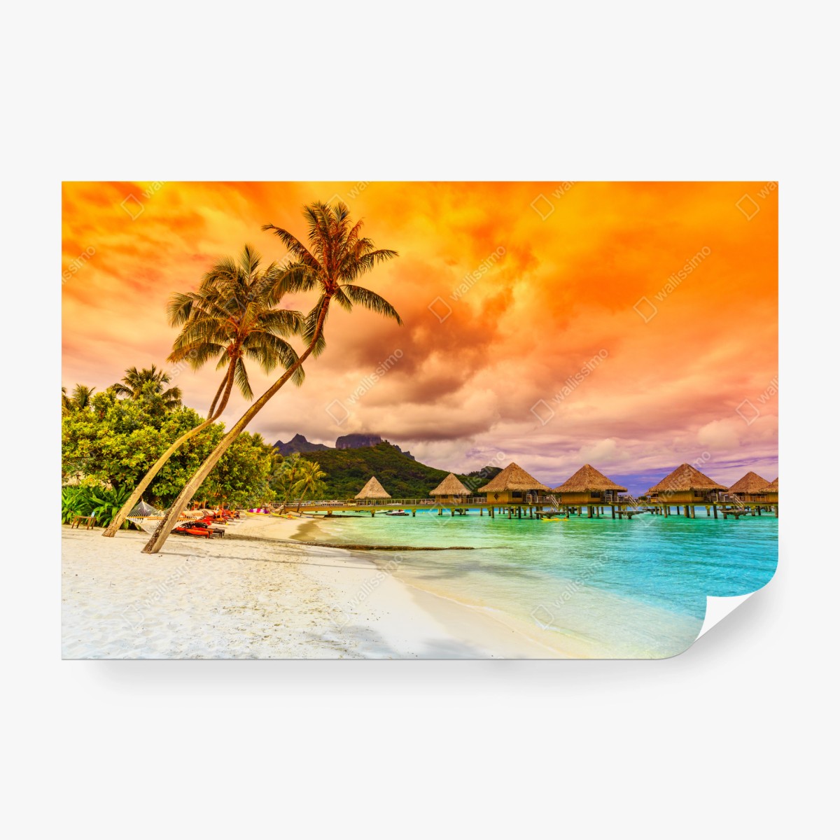 Fototapete sonnenuntergang in Bora Bora über wasserbungalows – Wallnifity® Fototapete sonnenuntergang in Bora Bora über wasserbungalows – Wallnifity®