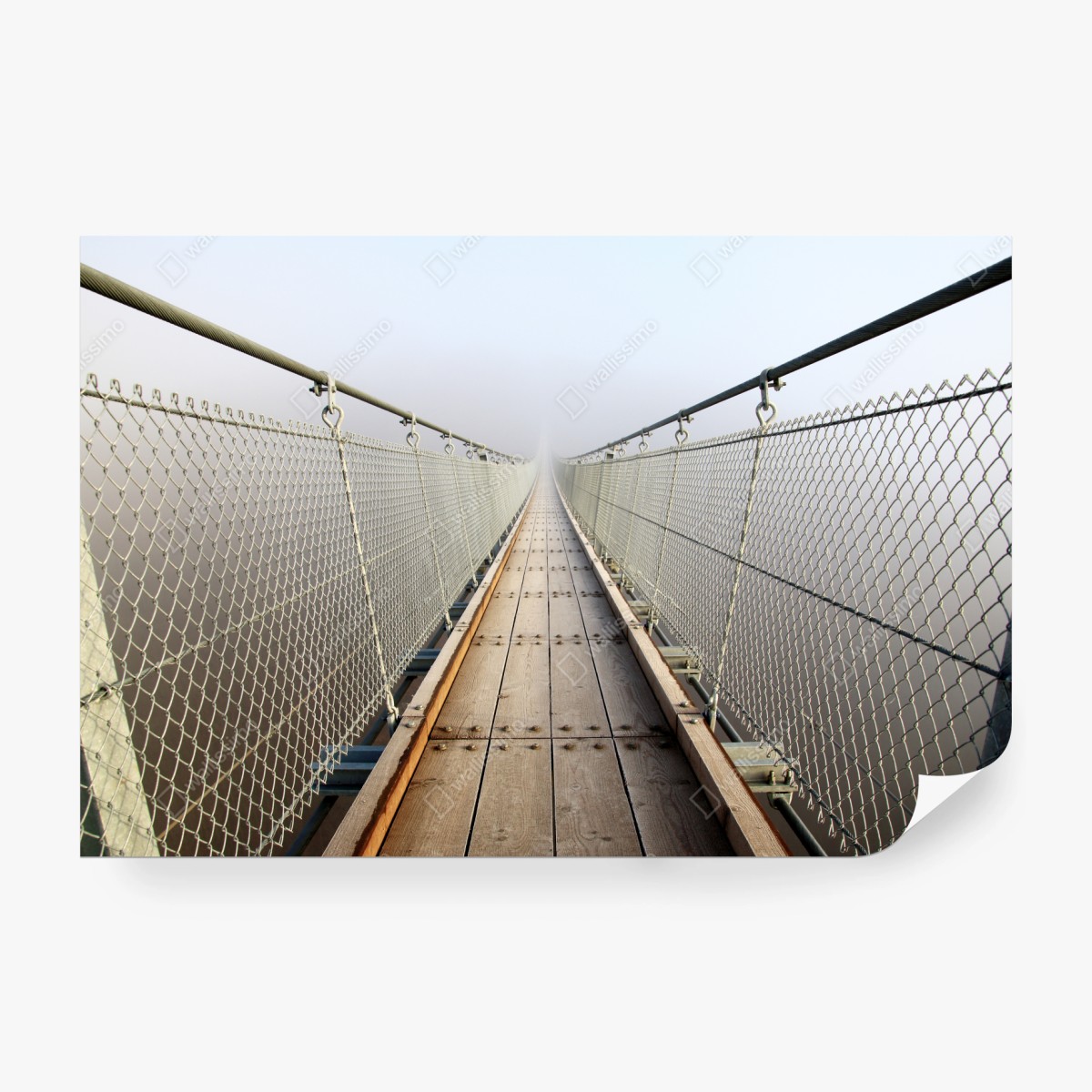 Fototapete neblige hängebrücke die in den nebel führt – Wallnifity® Fototapete neblige hängebrücke die in den nebel führt – Wallnifity®
