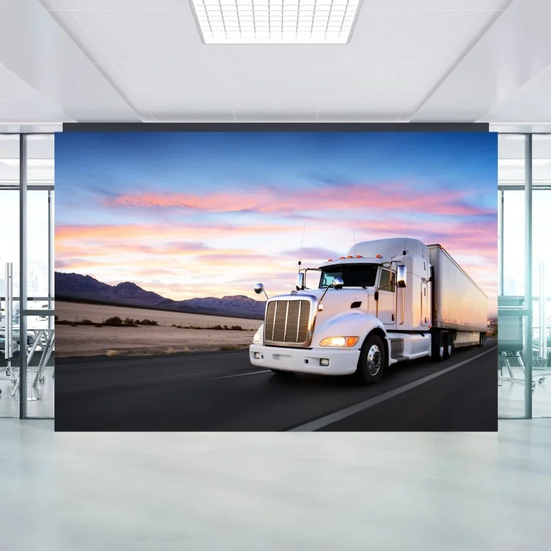 Fototapete lastwagen bei sonnenuntergang auf der autobahn – Wallnifity® Fototapete lastwagen bei sonnenuntergang auf der autobahn – Wallnifity®