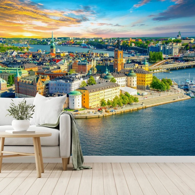 Fototapete lebendige stadtansicht von Stockholm bei sonnenuntergang – Wallnifity® Fototapete lebendige stadtansicht von Stockholm bei sonnenuntergang – Wallnifity®