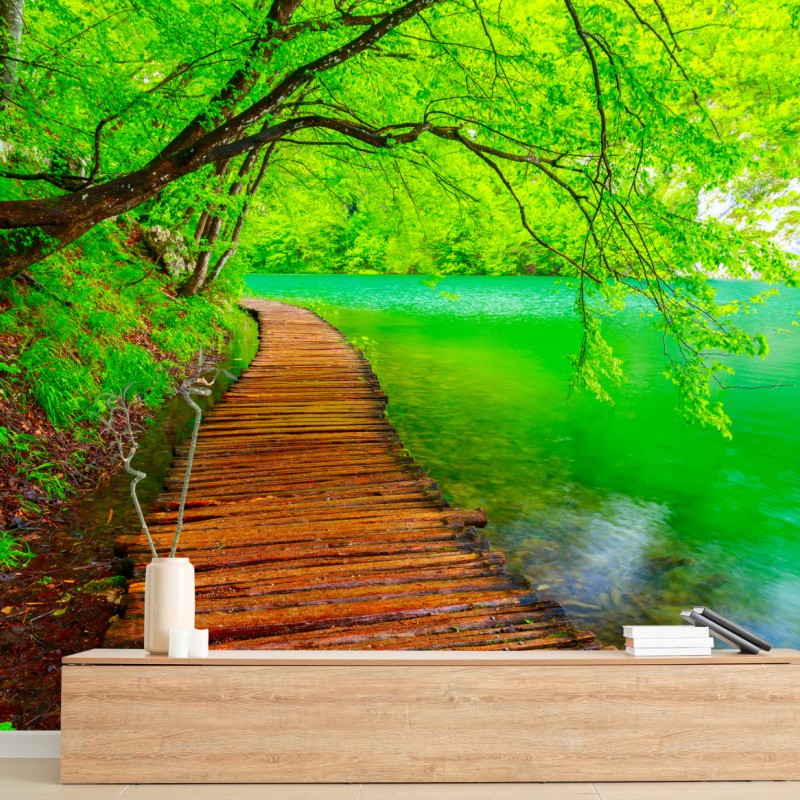 Fototapete ruhiger grüner steg am see – Wallnifity® Fototapete ruhiger grüner steg am see – Wallnifity®