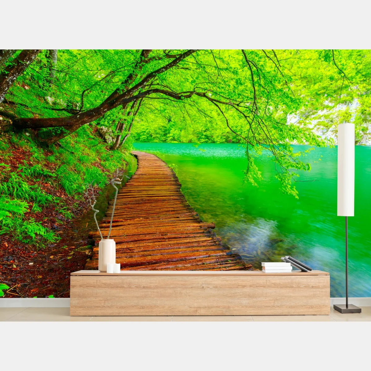 Fototapete ruhiger grüner steg am see – Wallnifity® Fototapete ruhiger grüner steg am see – Wallnifity®