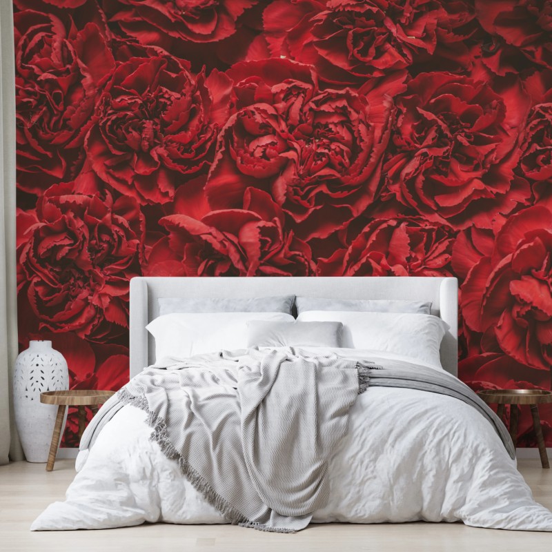 Fototapete vintage rote nelken blumenmuster