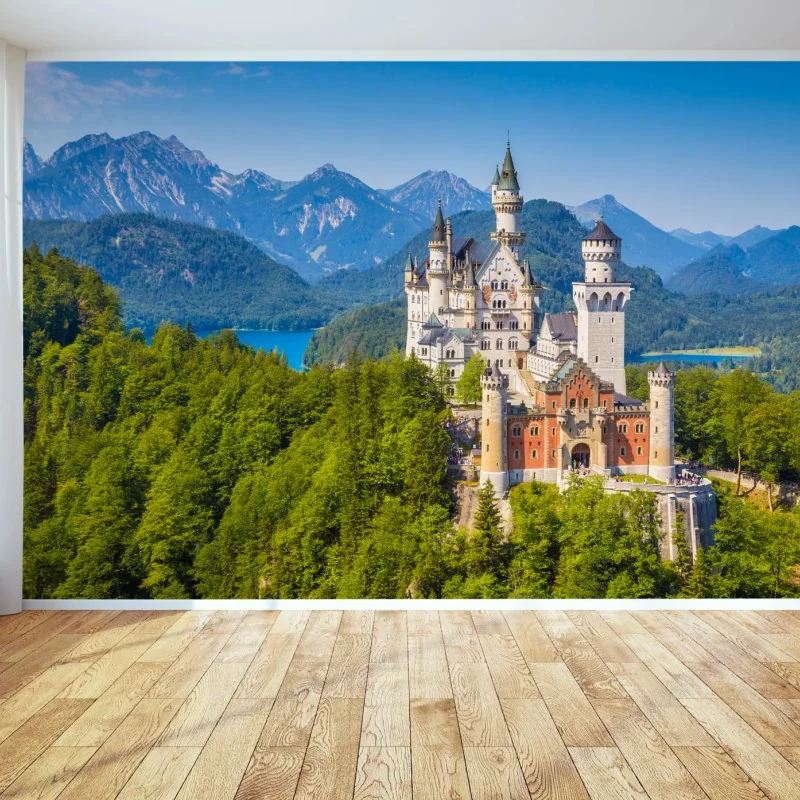 Fototapete schloss Neuschwanstein in alpiner landschaft – Wallnifity® Fototapete schloss Neuschwanstein in alpiner landschaft – Wallnifity®