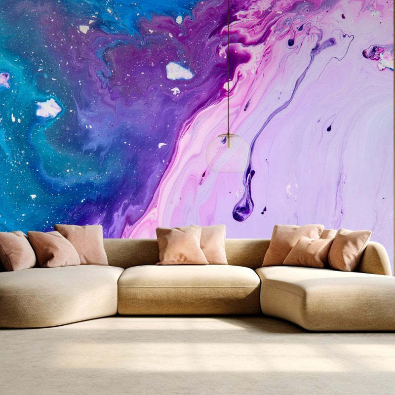 Fototapete lebendige blau-violette abstrakte acrylmalerei