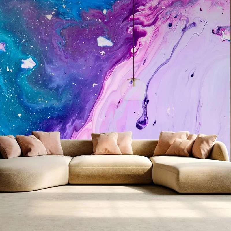 Fototapete lebendige blau-violette abstrakte acrylmalerei – Wallnifity®