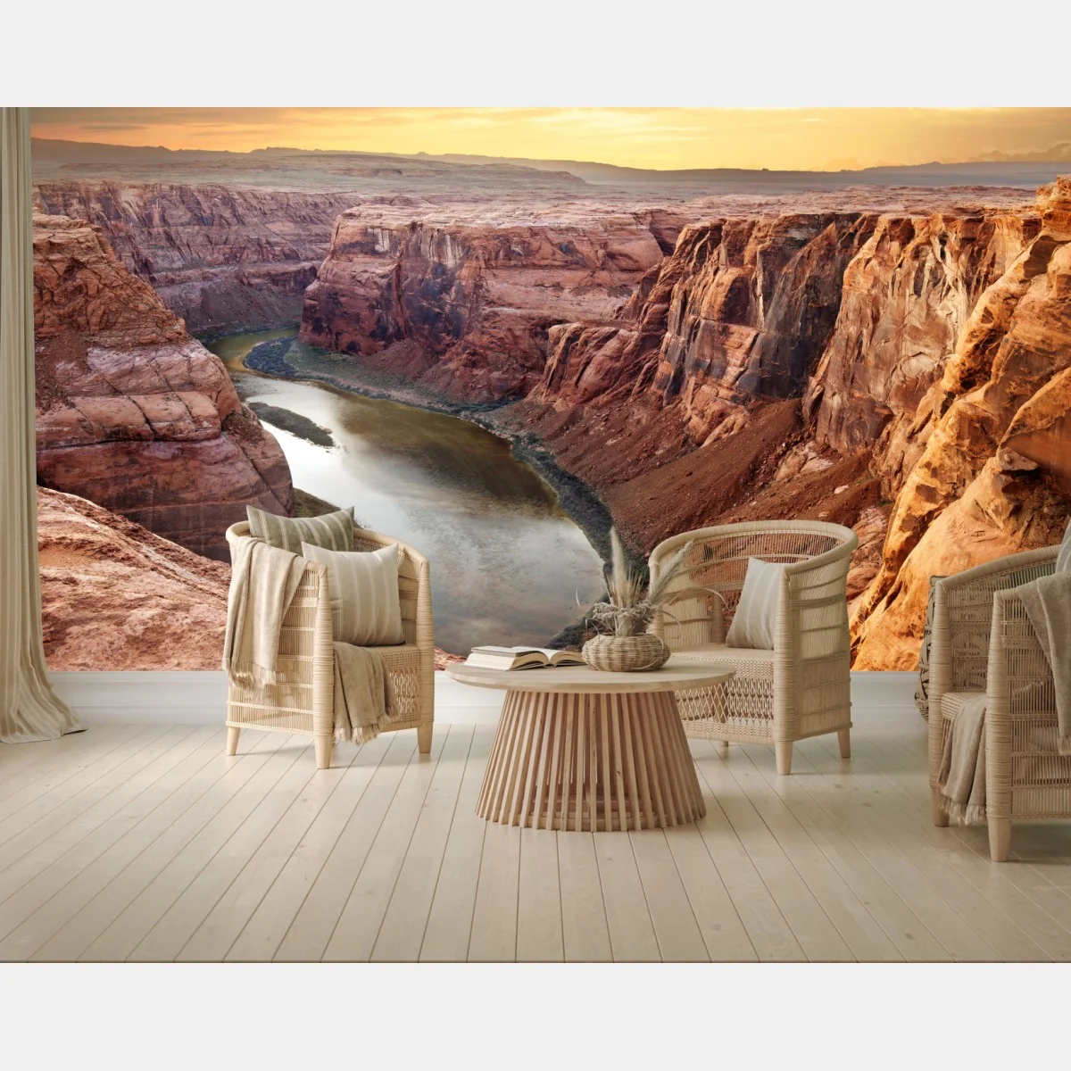 Fototapete sonnenbeschienener canyon bei Horseshoe Bend, Colorado River – Wallnifity®