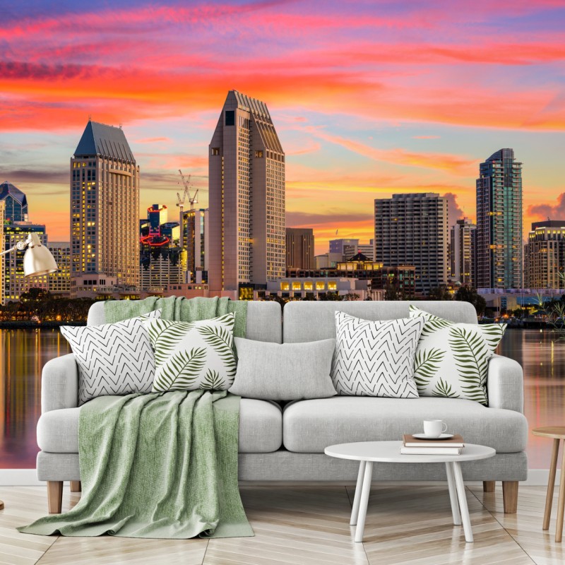 Fototapete San Diego skyline bei sonnenuntergang