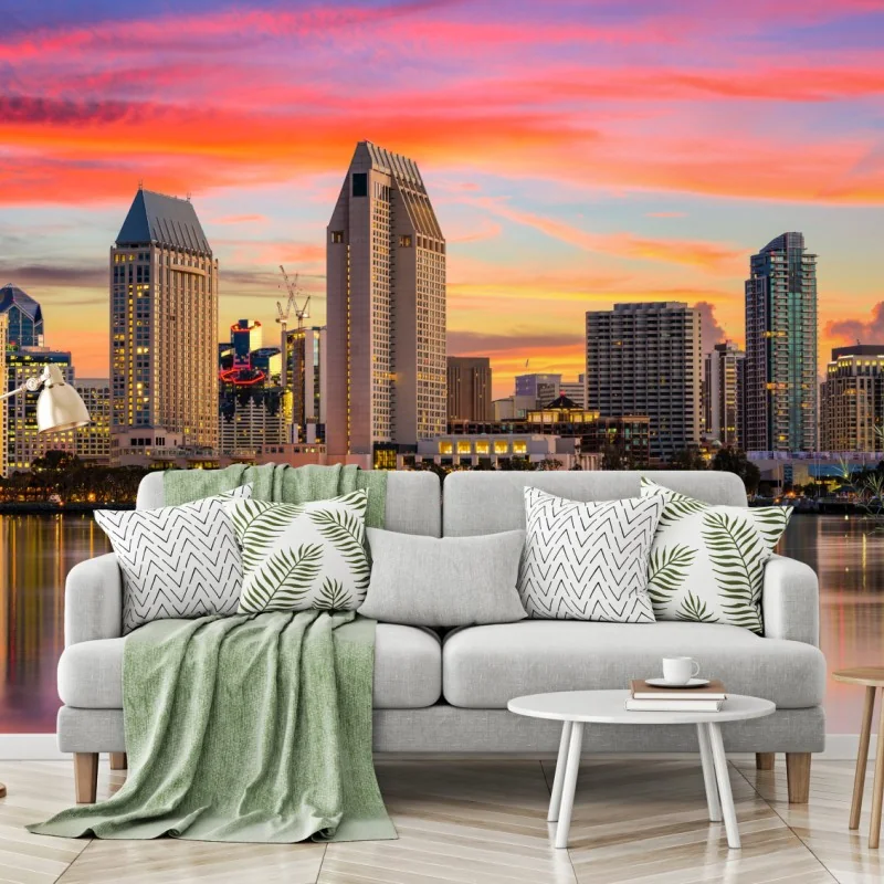 Fototapete San Diego skyline bei sonnenuntergang – Wallnifity® Fototapete San Diego skyline bei sonnenuntergang – Wallnifity®