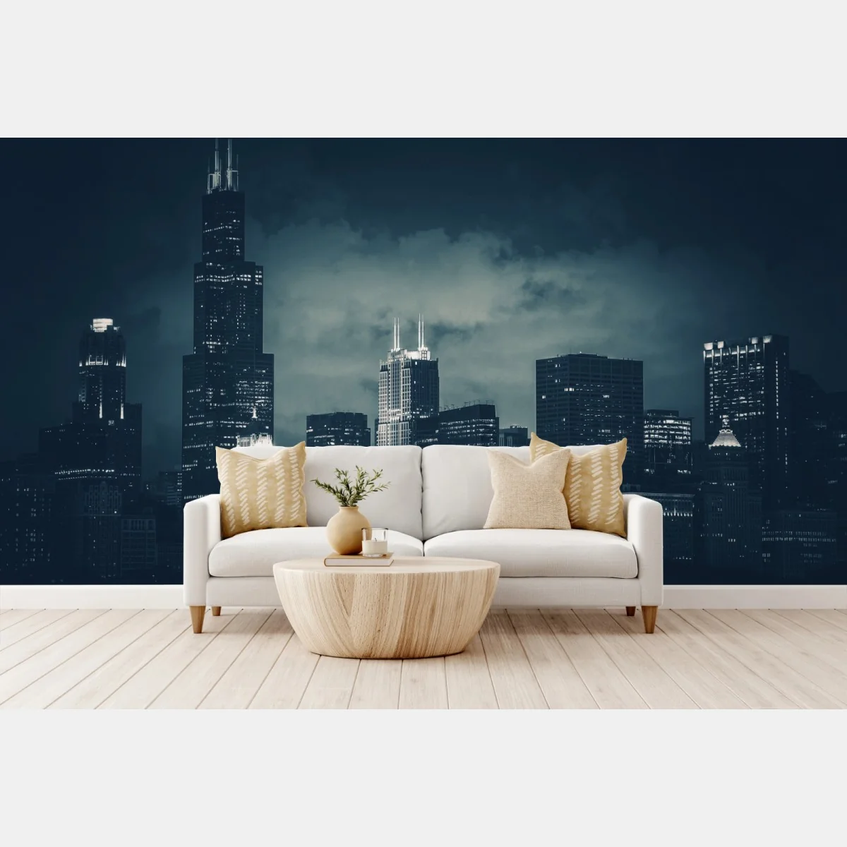 Fototapete Chicago skyline in tiefblauen tönen – Wallnifity® Fototapete Chicago skyline in tiefblauen tönen – Wallnifity®