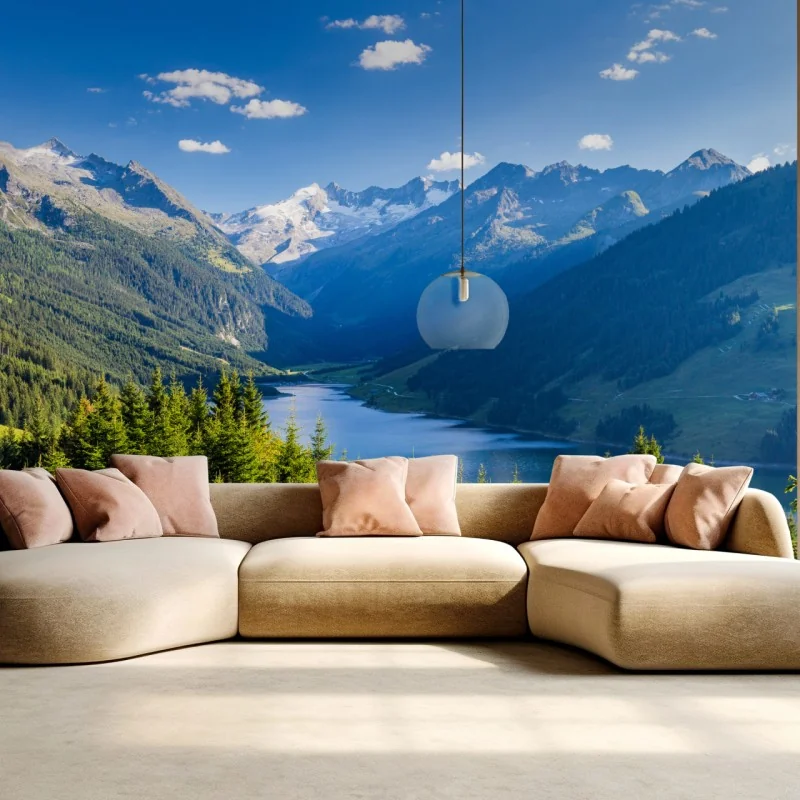 Fototapete ruhiges tal mit alpensee – Wallnifity® Fototapete ruhiges tal mit alpensee – Wallnifity®