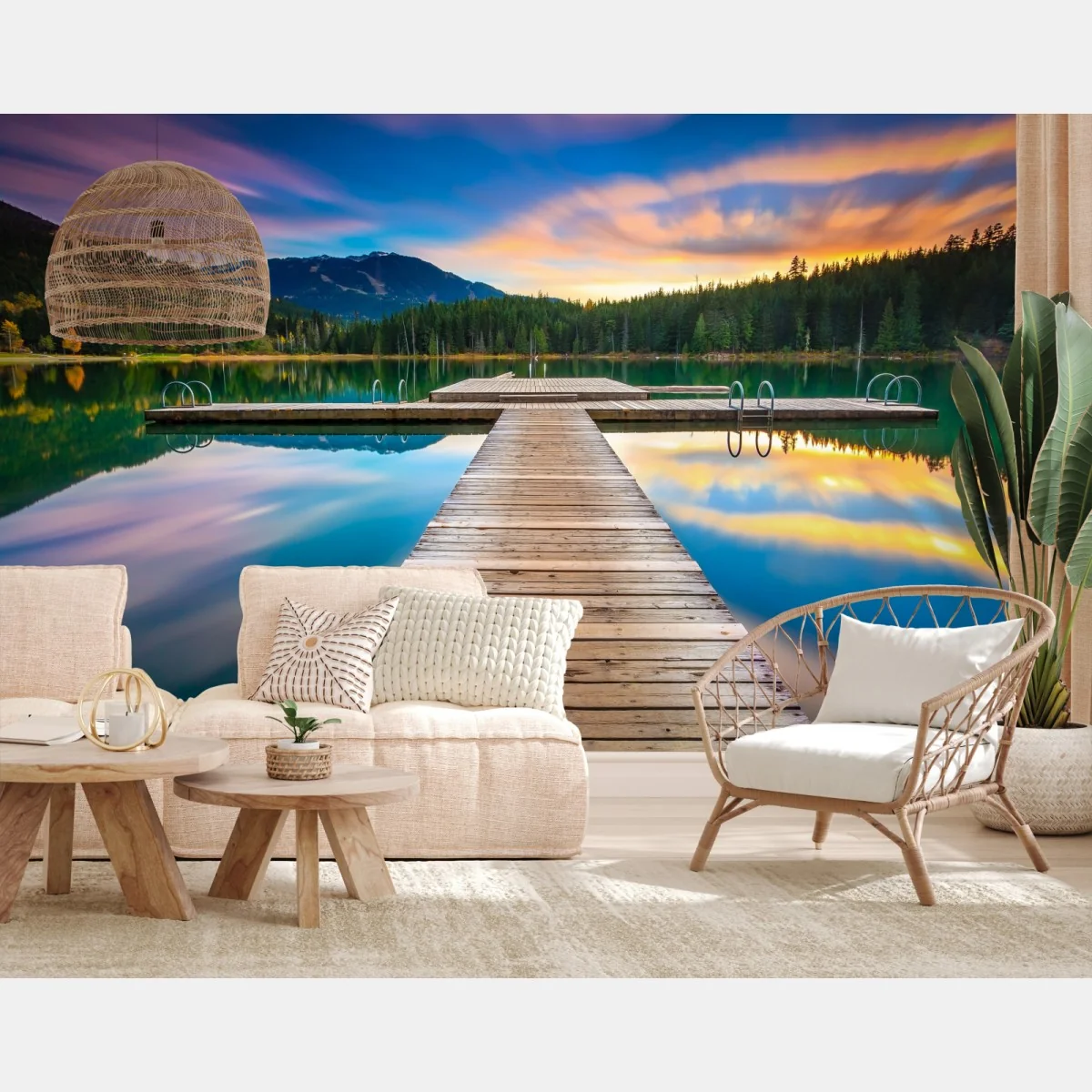 Fototapete ruhiger bergsee im sonnenuntergang – Wallnifity® Fototapete ruhiger bergsee im sonnenuntergang – Wallnifity®