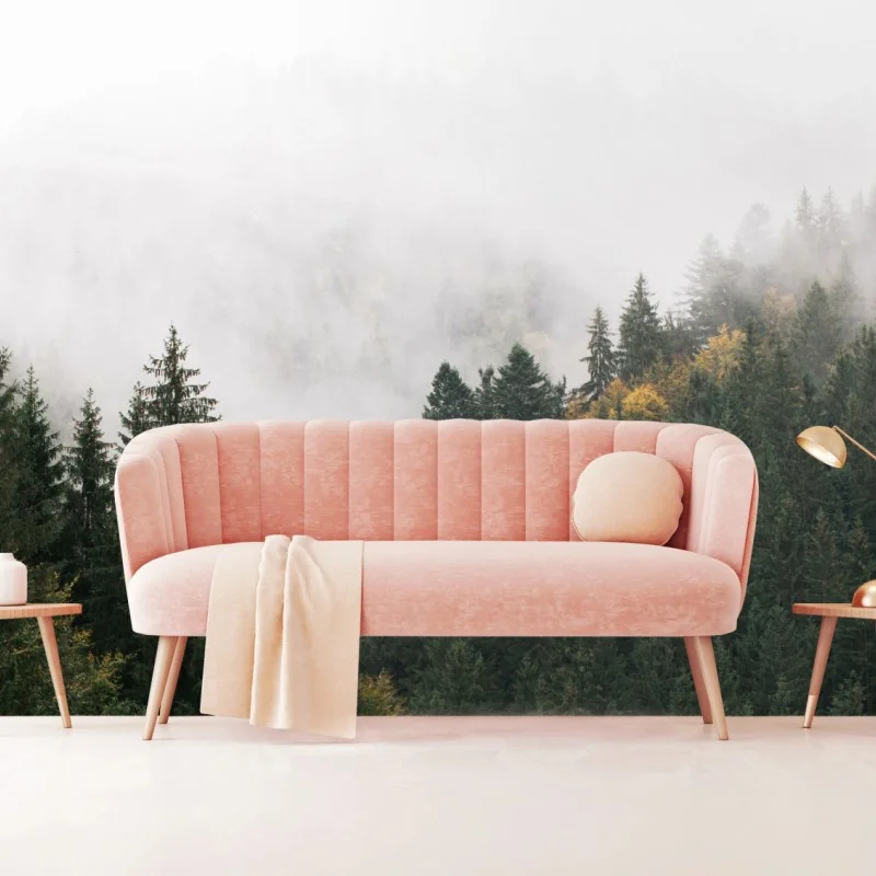 Fototapete nebliger bergwald im dunst