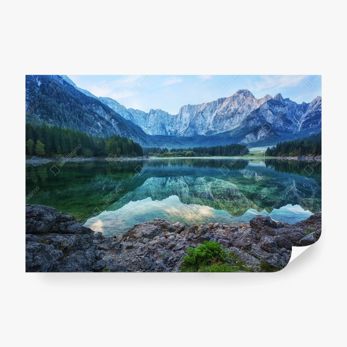 Fototapete früher morgen am See Fusine, Julische Alpen – Wallnifity® Fototapete früher morgen am See Fusine, Julische Alpen – Wallnifity®