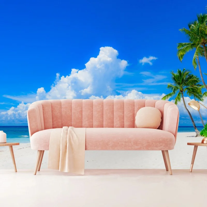 Fototapete tropischer palmenstrand unter blauem himmel – Wallnifity® Fototapete tropischer palmenstrand unter blauem himmel – Wallnifity®