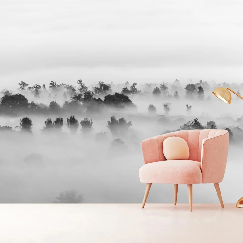 Fototapete nebliger wald in monochrom – Wallnifity® Fototapete nebliger wald in monochrom – Wallnifity®