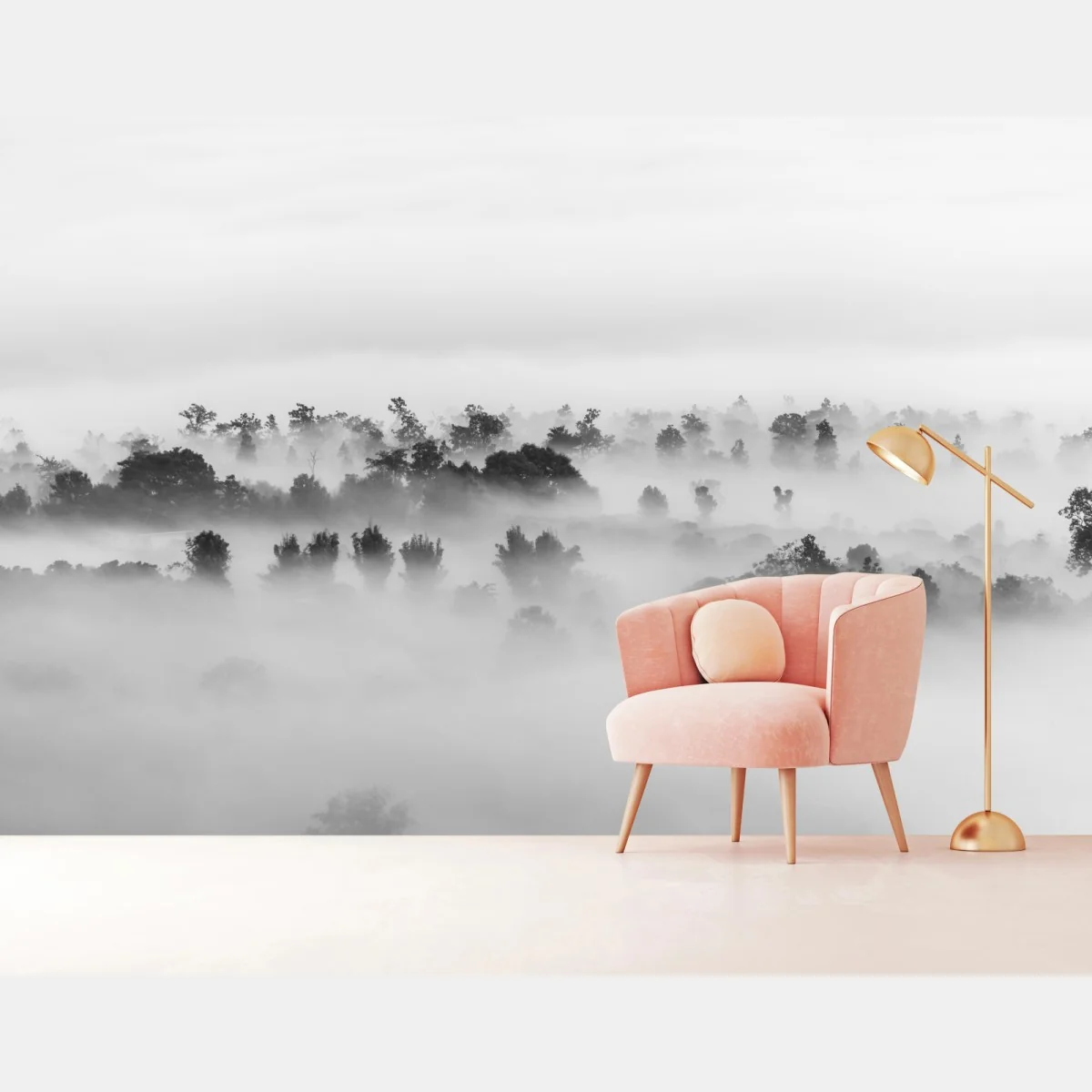 Fototapete nebliger wald in monochrom – Wallnifity® Fototapete nebliger wald in monochrom – Wallnifity®