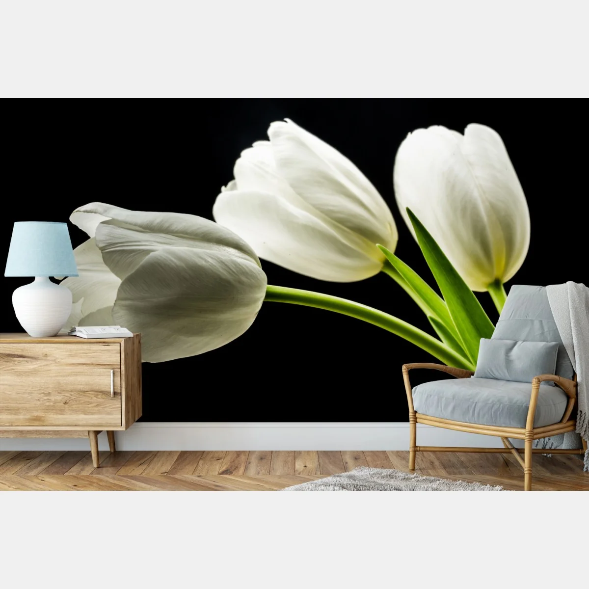 Fototapete elegante weiße tulpen vor schwarzem hintergrund – Wallnifity® Fototapete elegante weiße tulpen vor schwarzem hintergrund – Wallnifity®