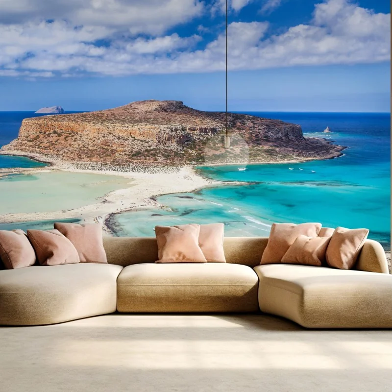 Fototapete türkise lagune mit insel und sandstrand – Wallnifity® Fototapete türkise lagune mit insel und sandstrand – Wallnifity®