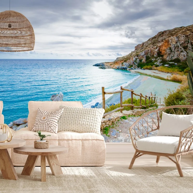 Fototapete ruhige türkisfarbene bucht mit küstenpfad – Wallnifity®