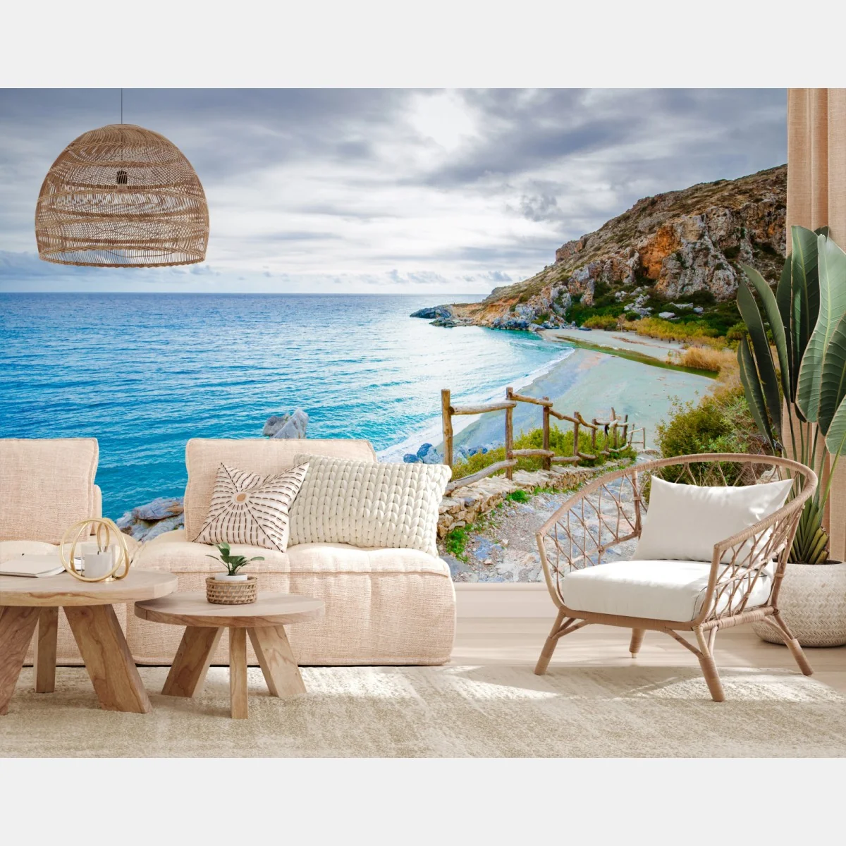 Fototapete ruhige türkisfarbene bucht mit küstenpfad – Wallnifity®