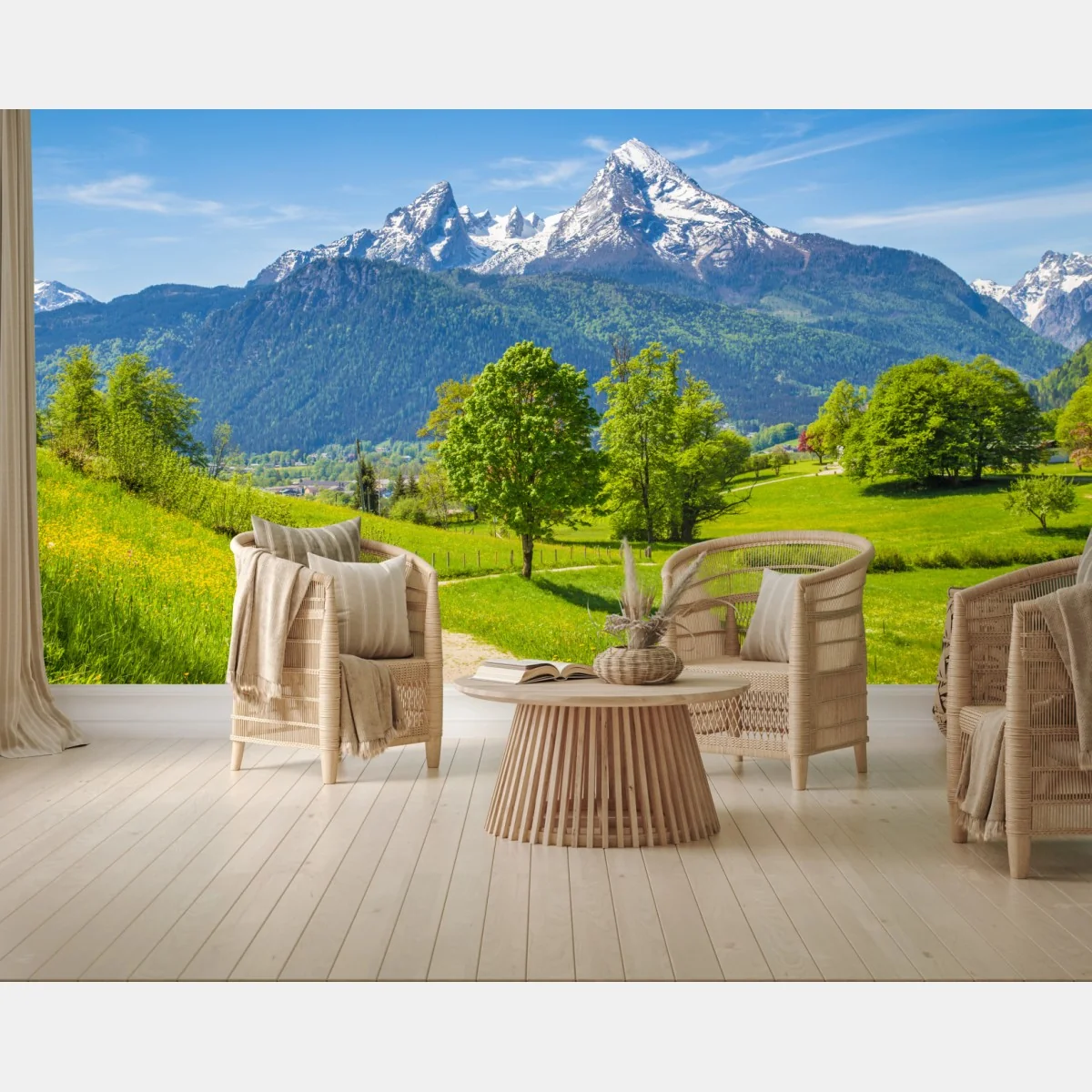 Fototapete ruhige alpenwiese mit berggipfeln – Wallnifity® Fototapete ruhige alpenwiese mit berggipfeln – Wallnifity®