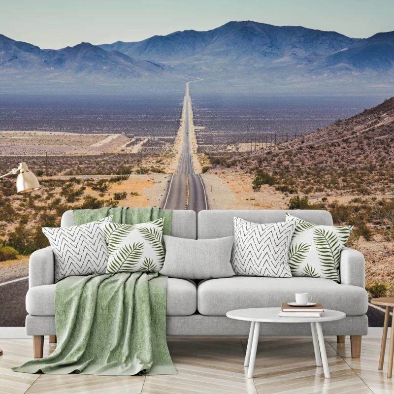 Fototapete endlose wüstenstraße in die berge