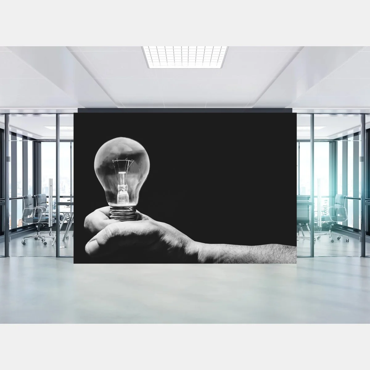 Fototapete monochrome hand hält glühbirne – Wallnifity®