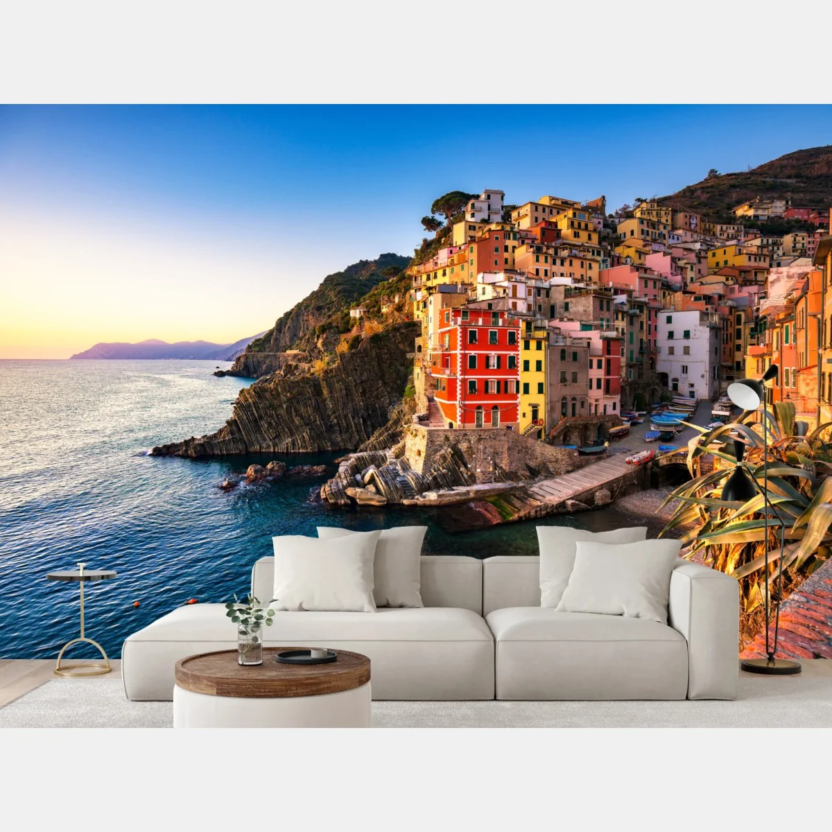 Fototapete sonnenuntergang über Riomaggiore, Cinque Terre – Wallnifity® Fototapete sonnenuntergang über Riomaggiore, Cinque Terre – Wallnifity®