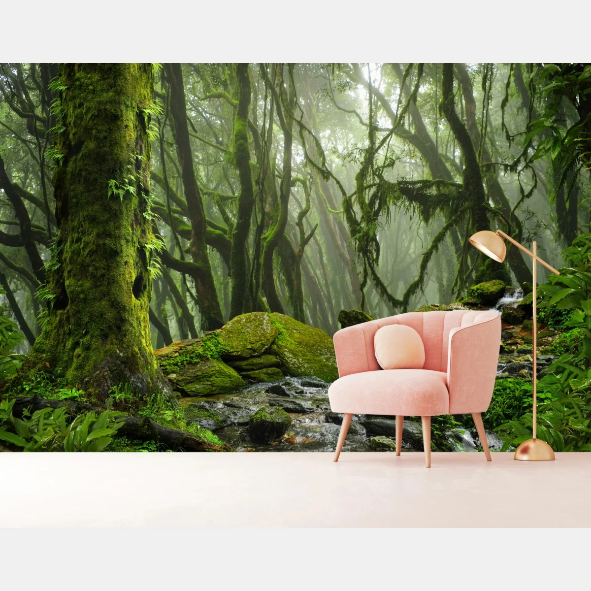 Fototapete moosiger wald mit bach im nebel – Wallnifity® Fototapete moosiger wald mit bach im nebel – Wallnifity®