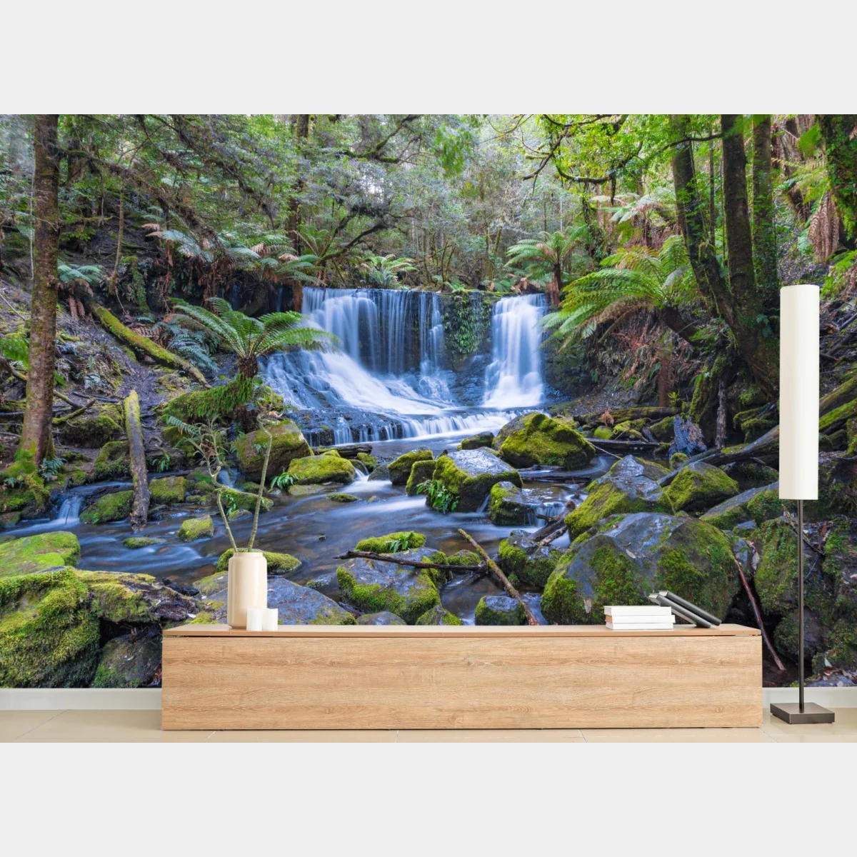 Fototapete friedlicher waldwasserfall – Wallnifity® Fototapete friedlicher waldwasserfall – Wallnifity®