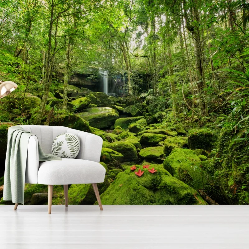 Fototapete üppiger moosbewachsener wasserfall im tropischen wald